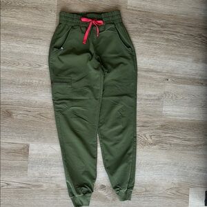 Figs Green Joggers with Pink Drawstring